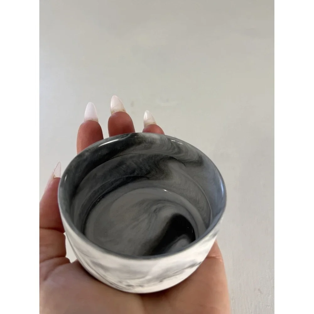 CB2 Swirl Black & White Mini Bowl Side Sauce Cup By Jennifer Fisher Marble Look